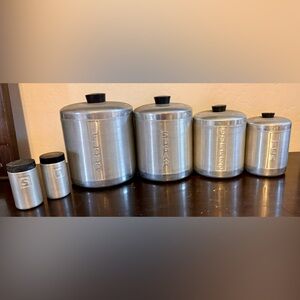 Set of 6 Vintage 1050s Aluminum Kitchen Canisters